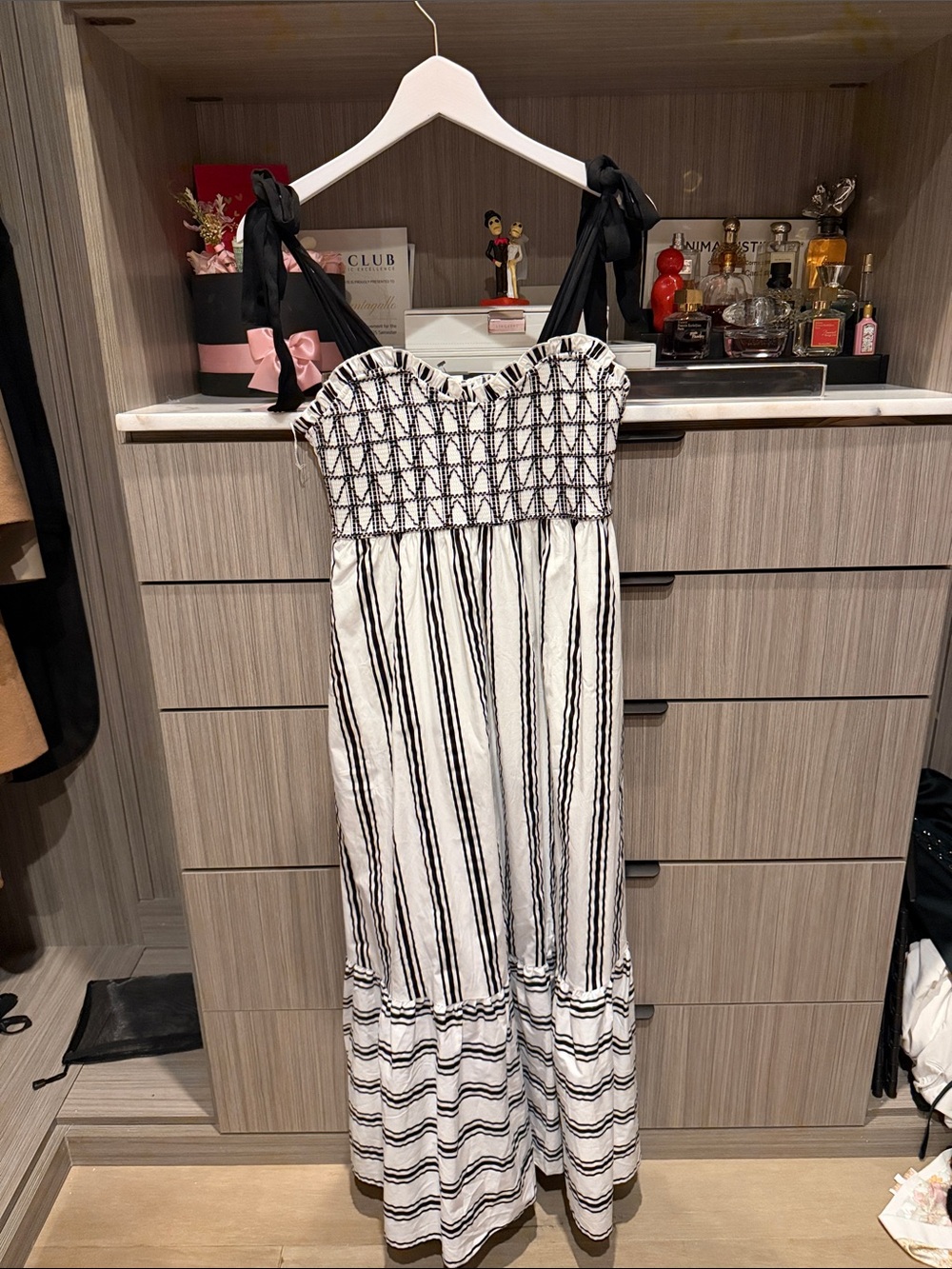 Francesca's Collections Black and White Striped Maxi Dress